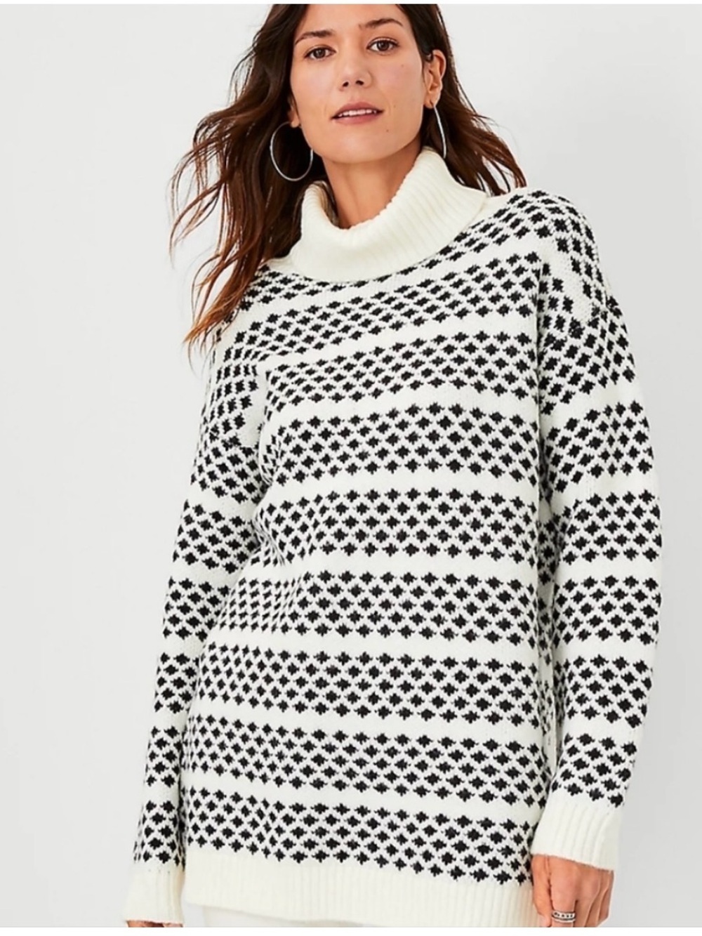 Ann Taylor Geo Stripe Tunic Turtleneck Fair Isle Long Sweater XS